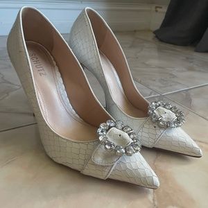 SCHUTZ white leather high heel shoes